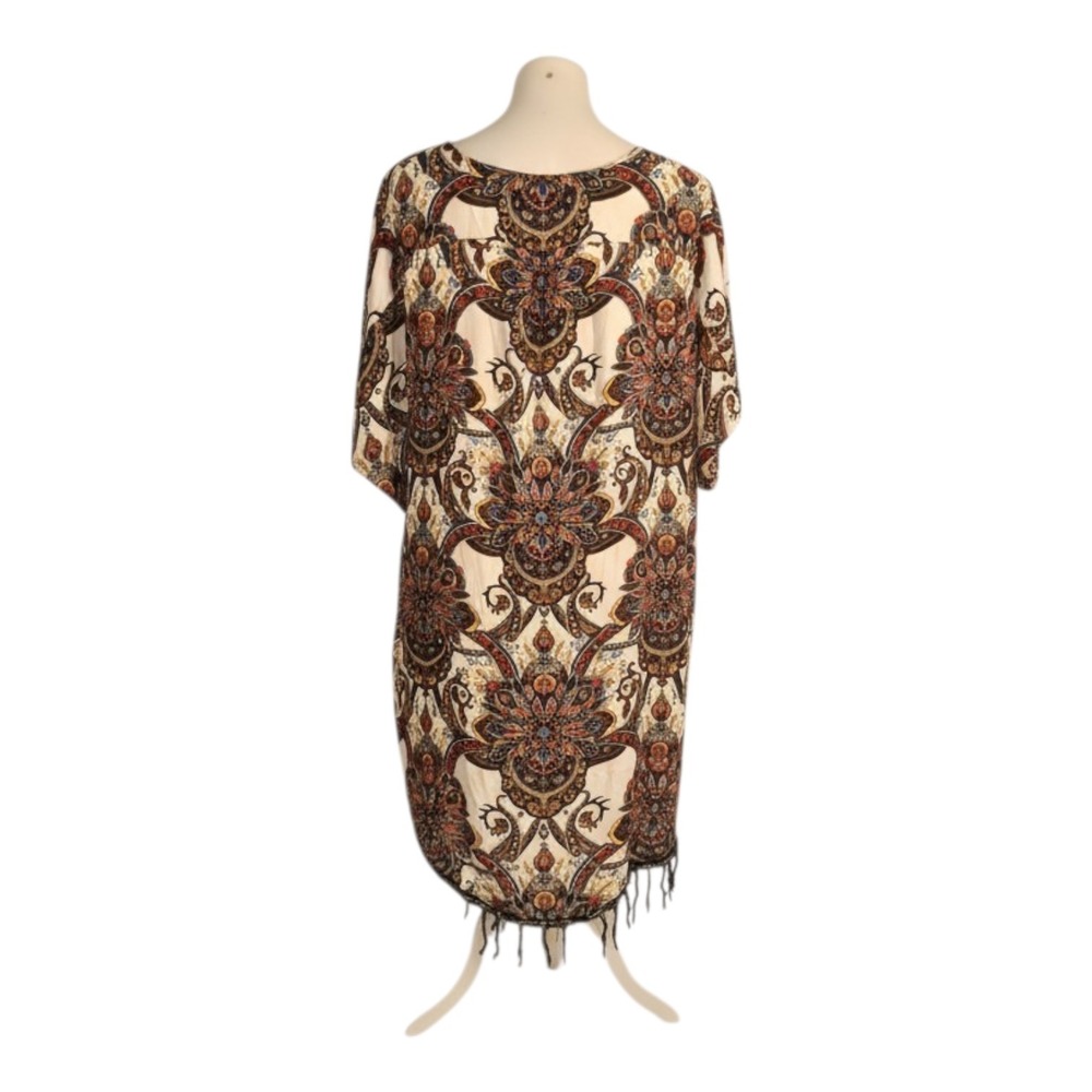 Lola P Woman Boho Paisley Print Front Kimono Duster Longline Fringe Plus Size 2X - Picture 4 of 7